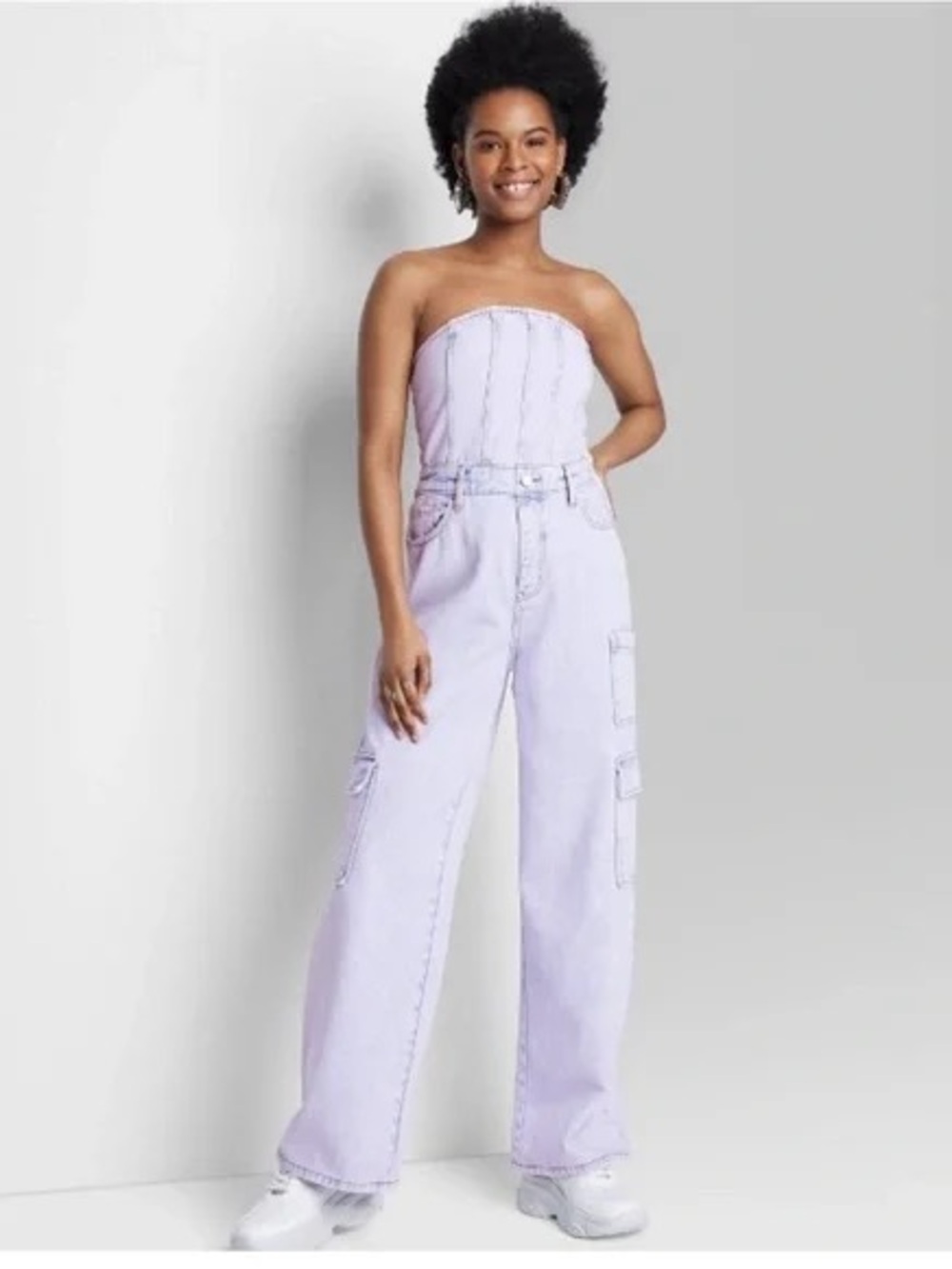 wild fable Lavender Strapless Denim Jumpsuit
